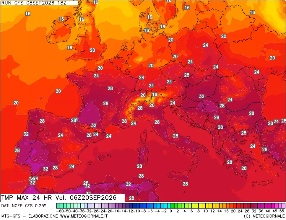 mappa Temperatura massima 24 ore