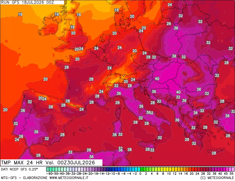 mappa Temperatura massima 24 ore
