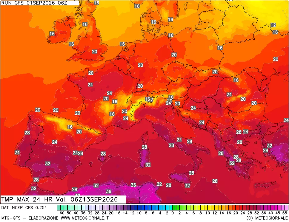 mappa Temperatura massima 24 ore