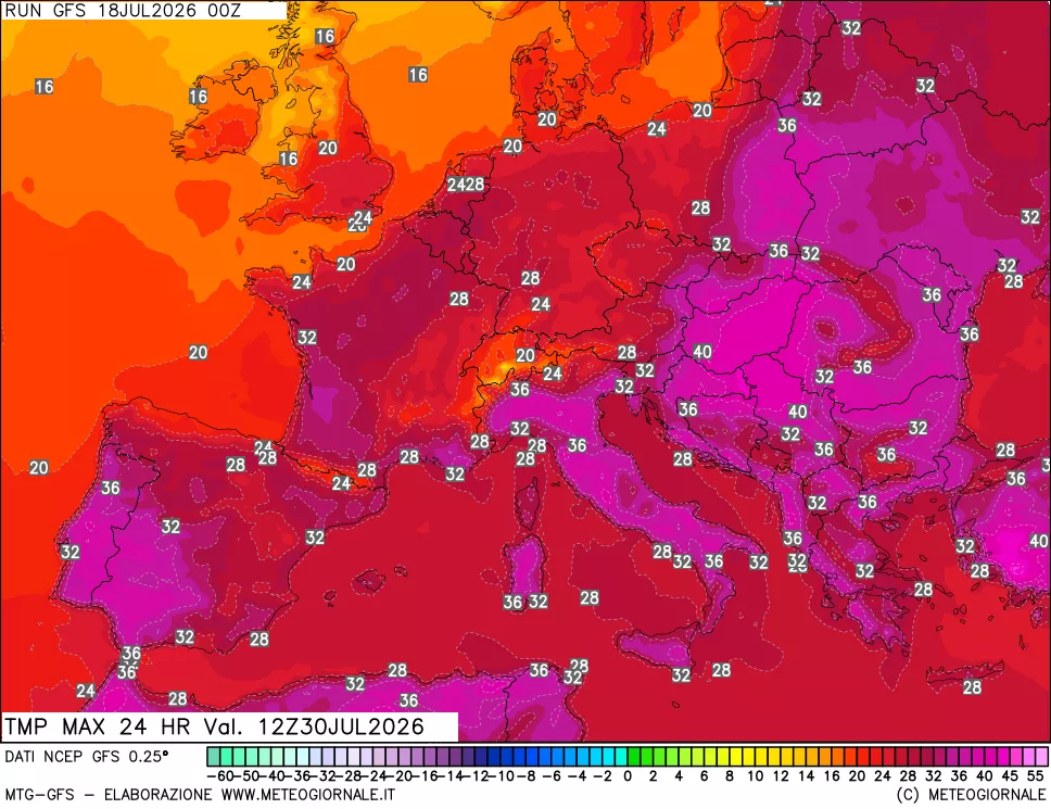 mappa Temperatura massima 24 ore