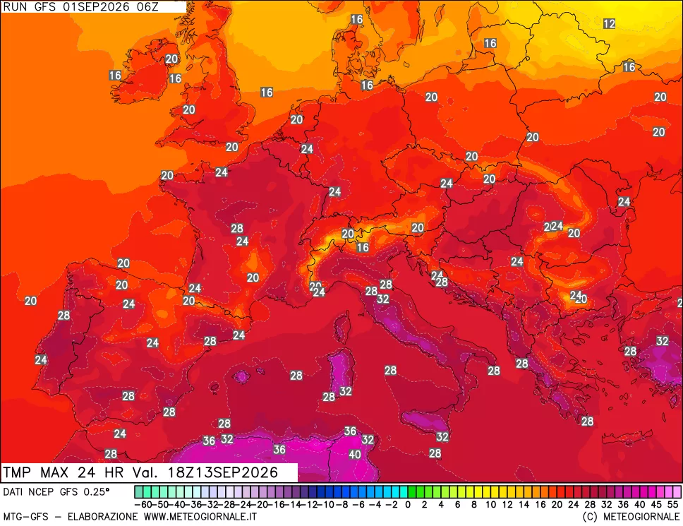 mappa Temperatura massima 24 ore