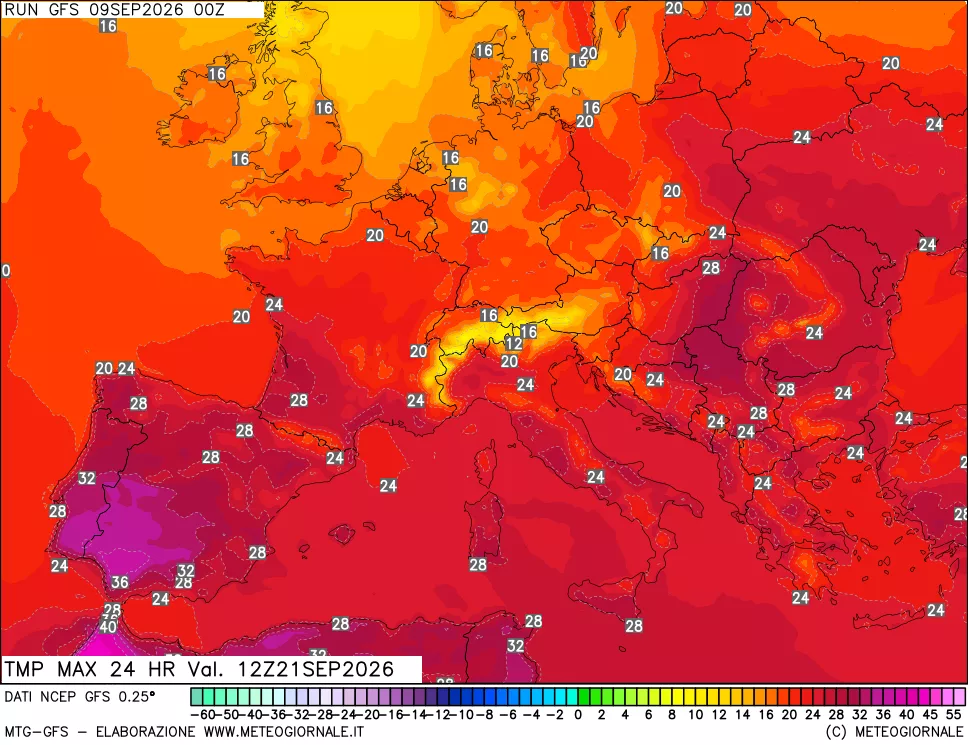 mappa Temperatura massima 24 ore
