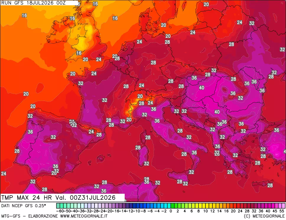 mappa Temperatura massima 24 ore