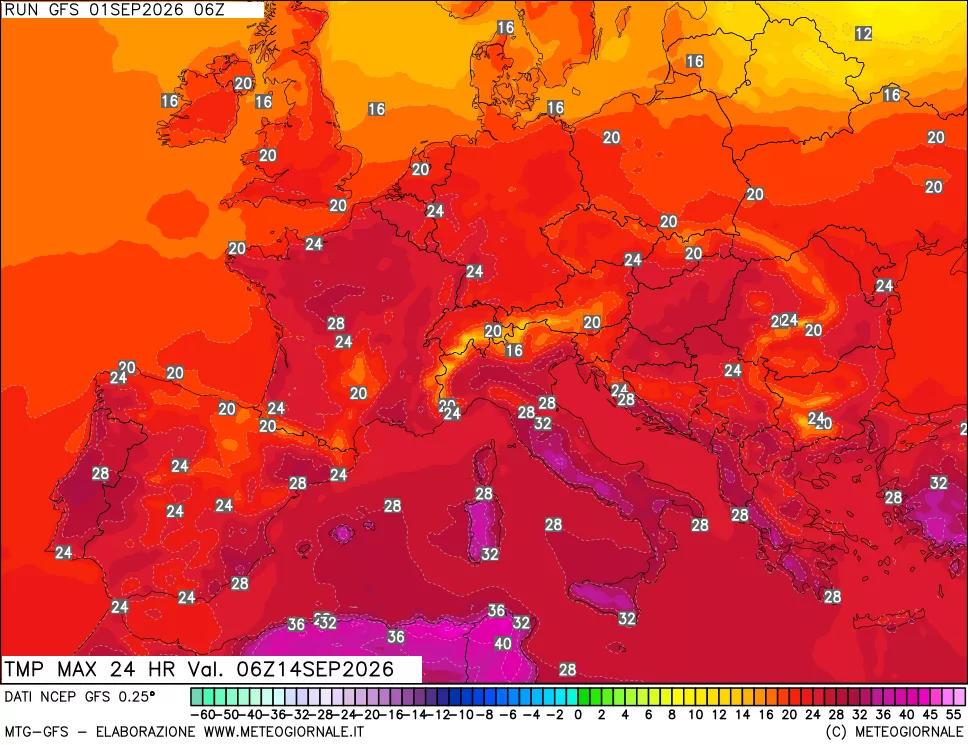 mappa Temperatura massima 24 ore