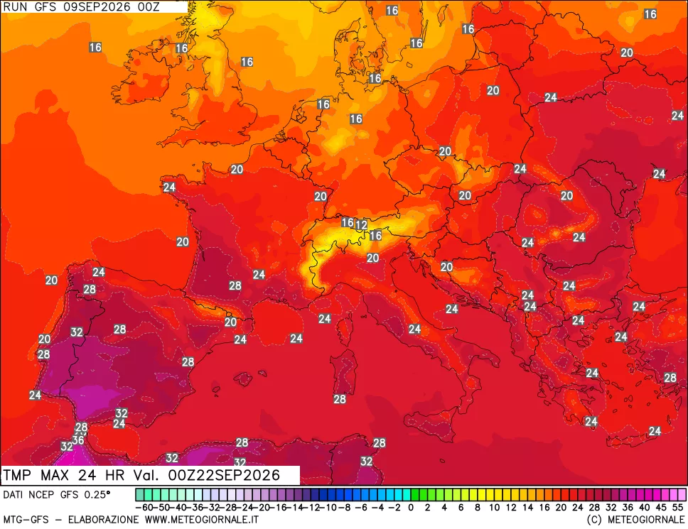 mappa Temperatura massima 24 ore