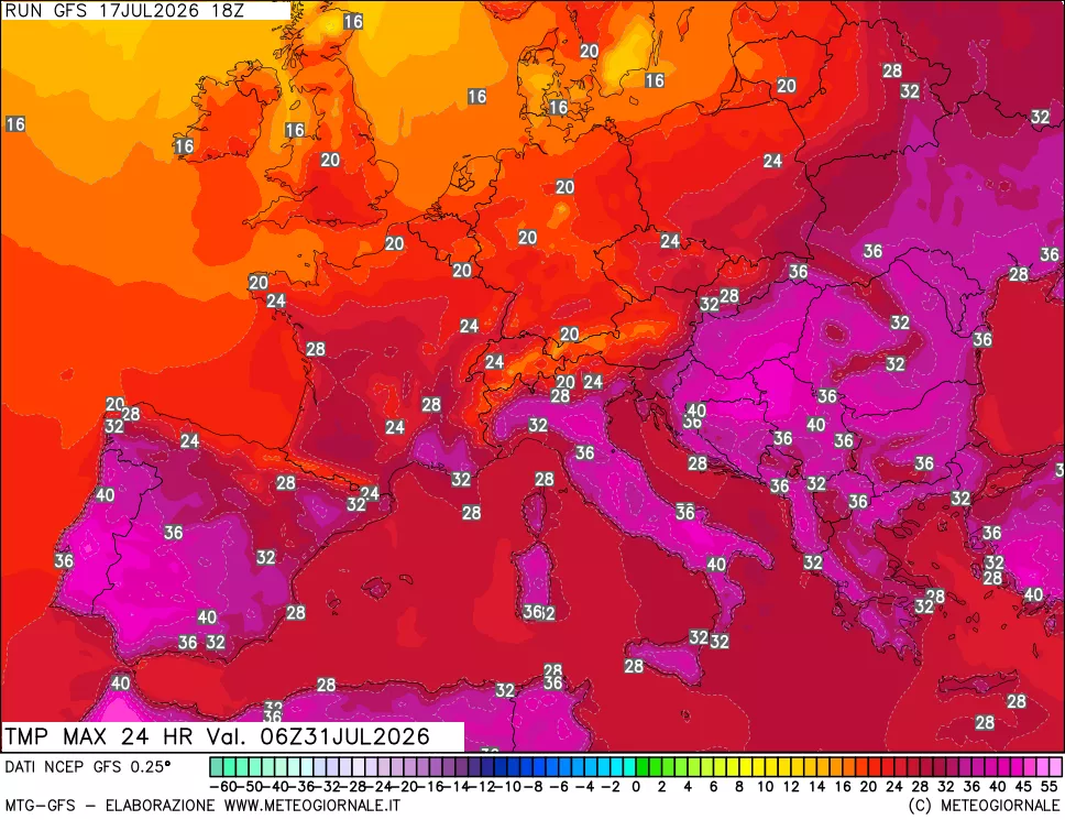 mappa Temperatura massima 24 ore
