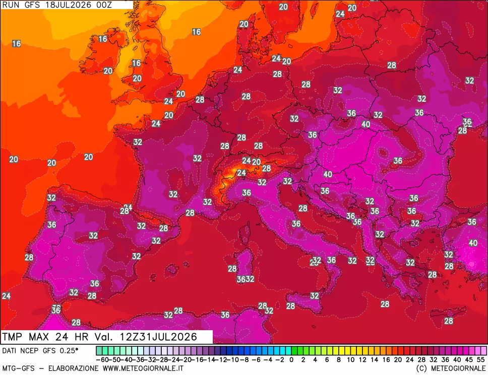 mappa Temperatura massima 24 ore