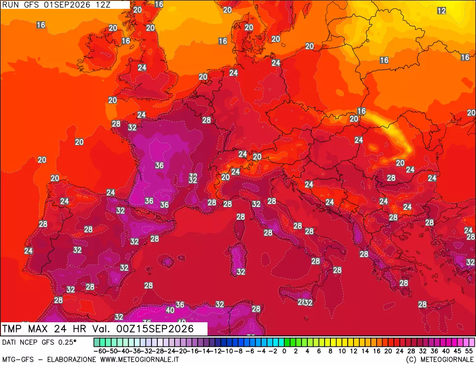 mappa Temperatura massima 24 ore