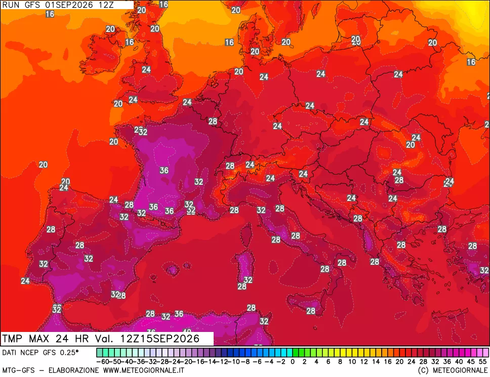 mappa Temperatura massima 24 ore