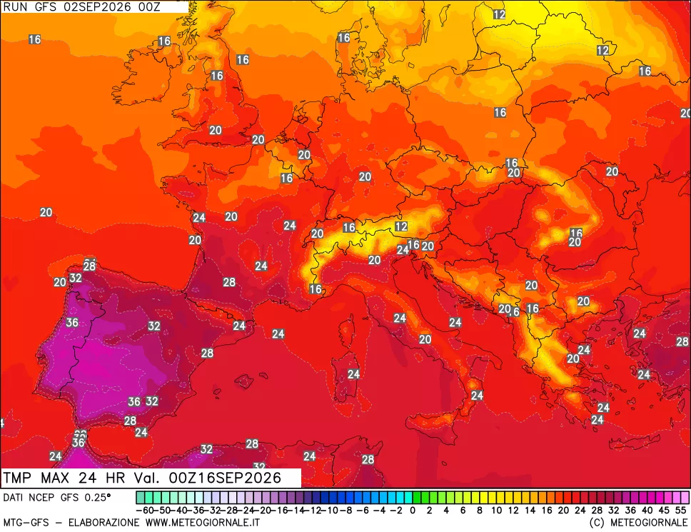 mappa Temperatura massima 24 ore