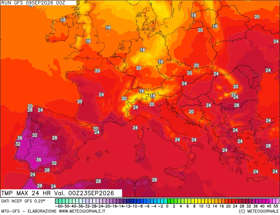 mappa Temperatura massima 24 ore
