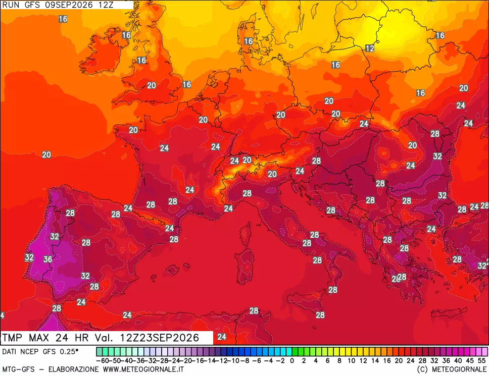 mappa Temperatura massima 24 ore