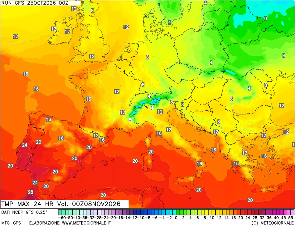 mappa Temperatura massima 24 ore