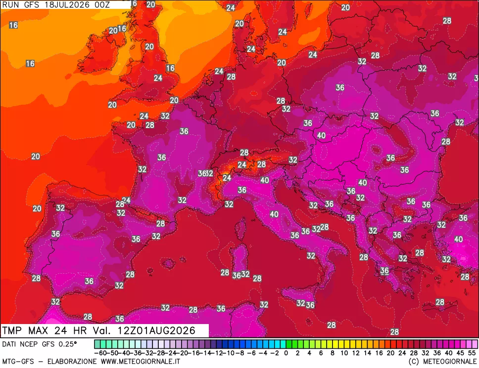 mappa Temperatura massima 24 ore