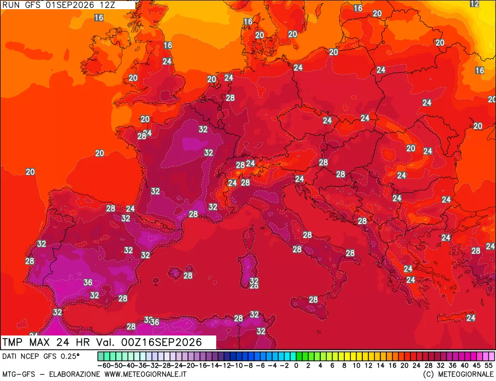 mappa Temperatura massima 24 ore