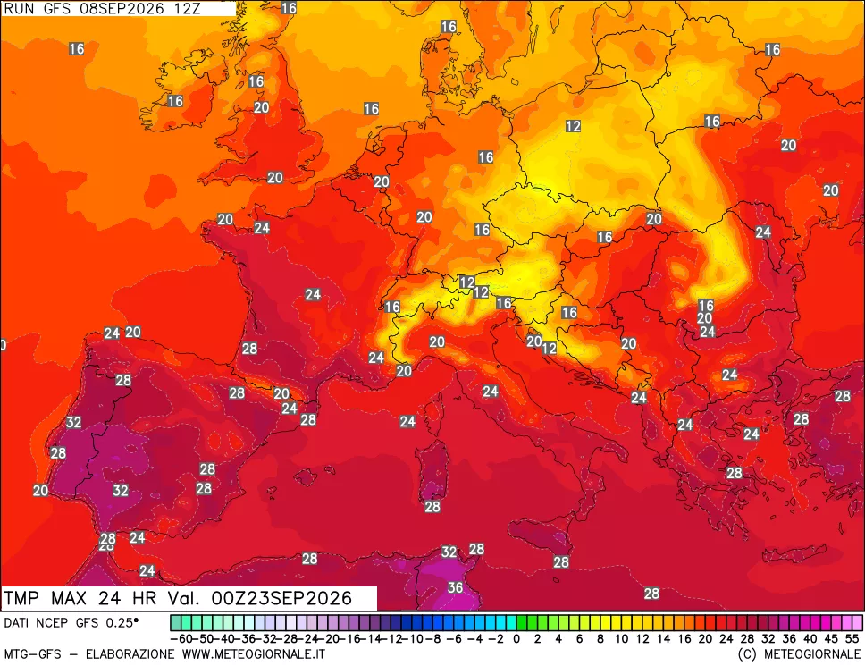 mappa Temperatura massima 24 ore