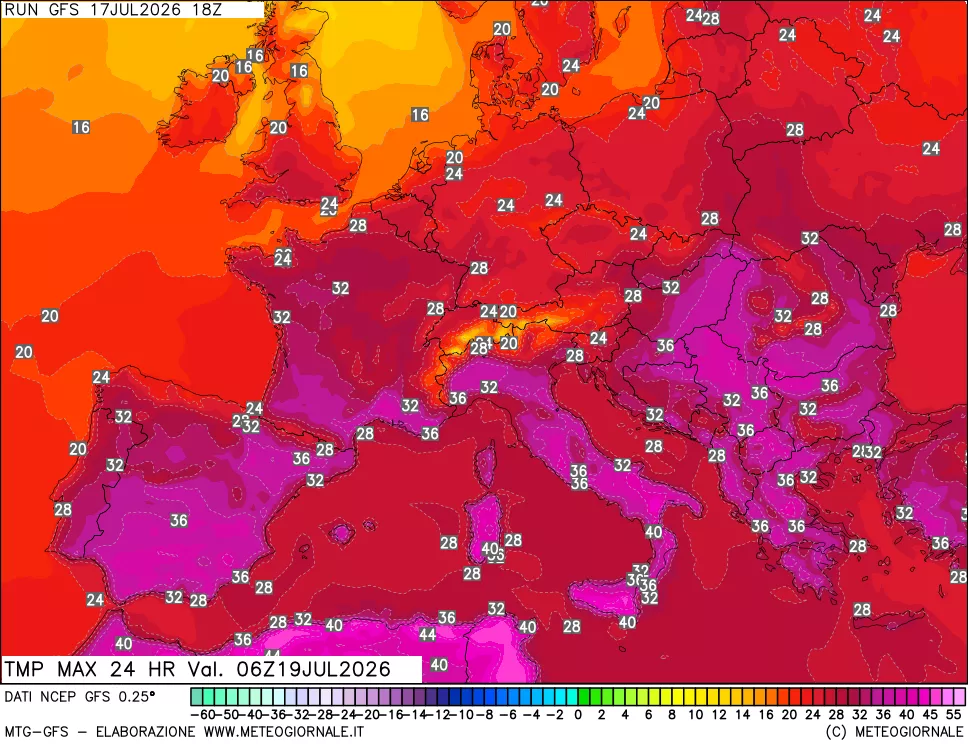 mappa Temperatura massima 24 ore