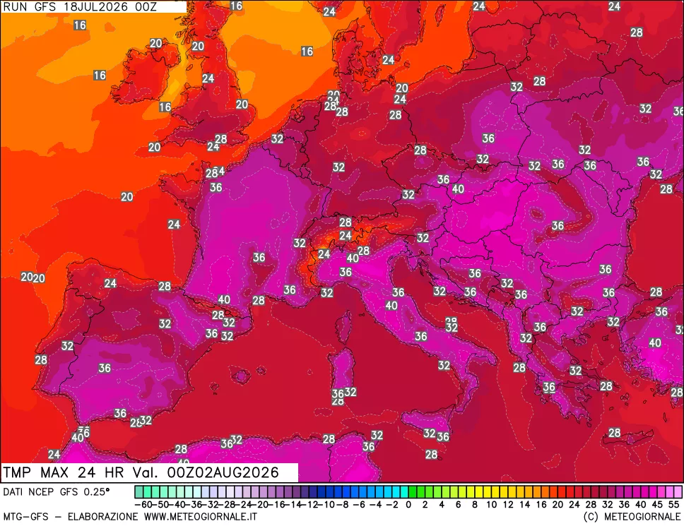 mappa Temperatura massima 24 ore