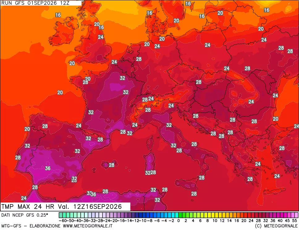 mappa Temperatura massima 24 ore