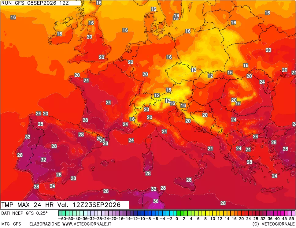 mappa Temperatura massima 24 ore