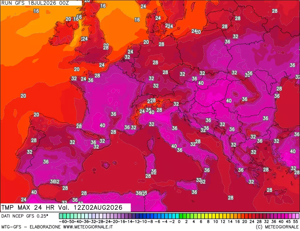 mappa Temperatura massima 24 ore