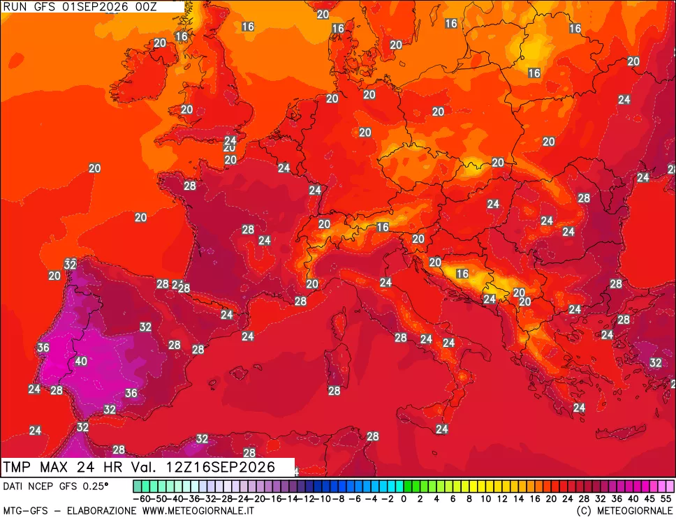 mappa Temperatura massima 24 ore