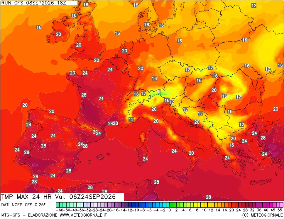 mappa Temperatura massima 24 ore