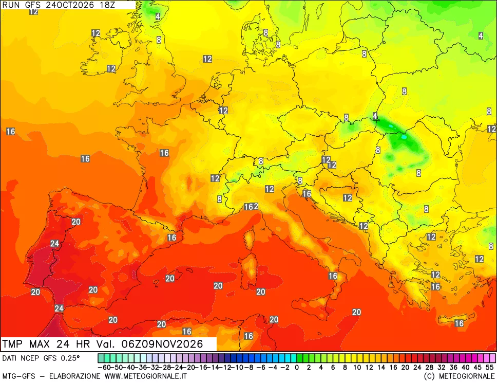 mappa Temperatura massima 24 ore
