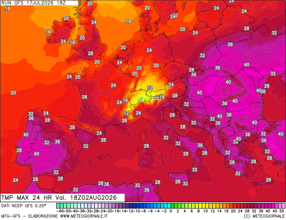 mappa Temperatura massima 24 ore