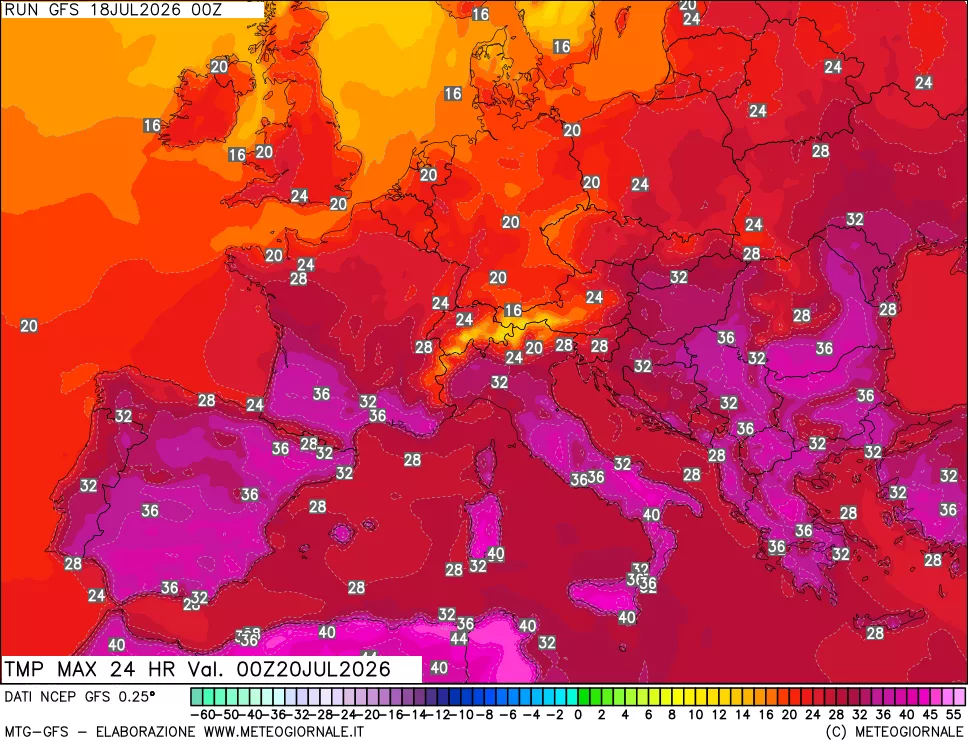 mappa Temperatura massima 24 ore