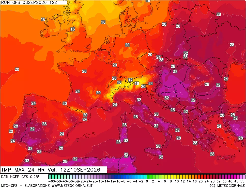 mappa Temperatura massima 24 ore