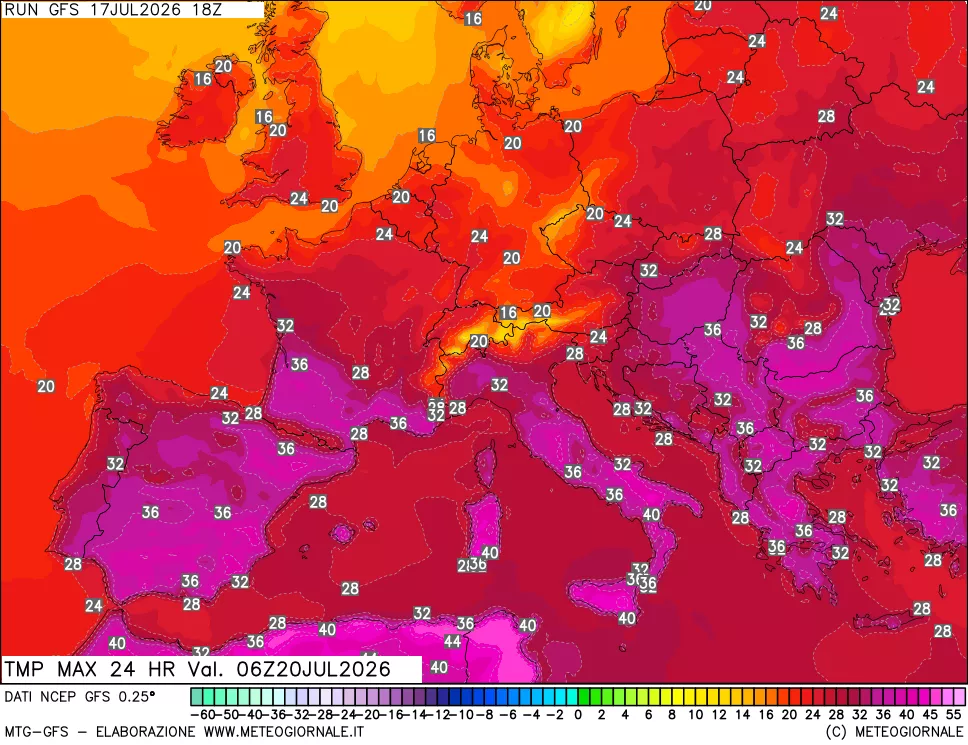 mappa Temperatura massima 24 ore