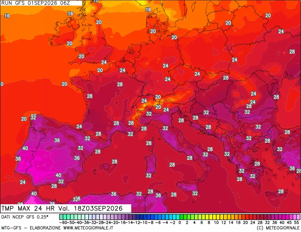mappa Temperatura massima 24 ore