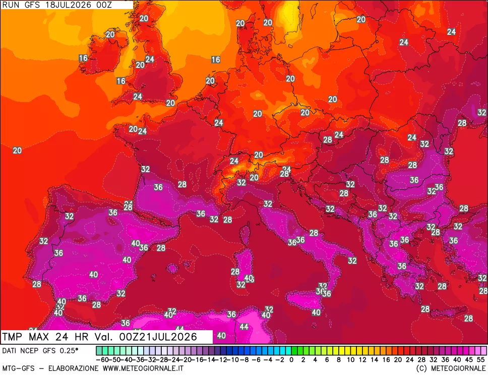 mappa Temperatura massima 24 ore
