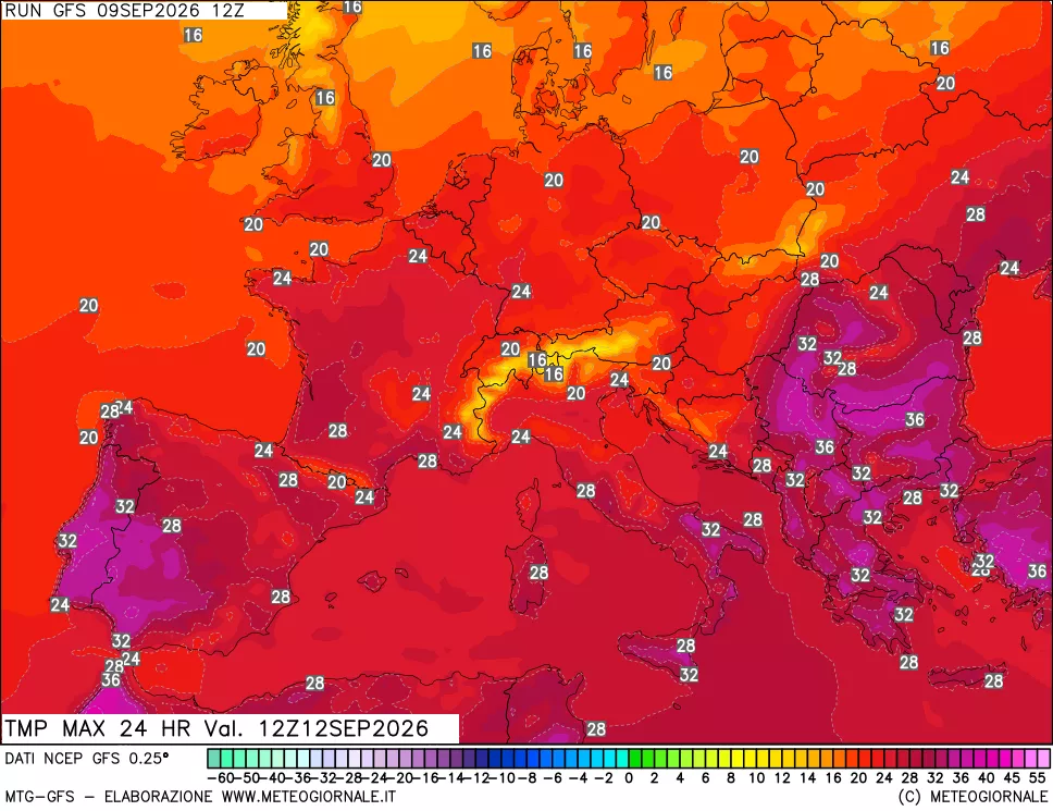 mappa Temperatura massima 24 ore