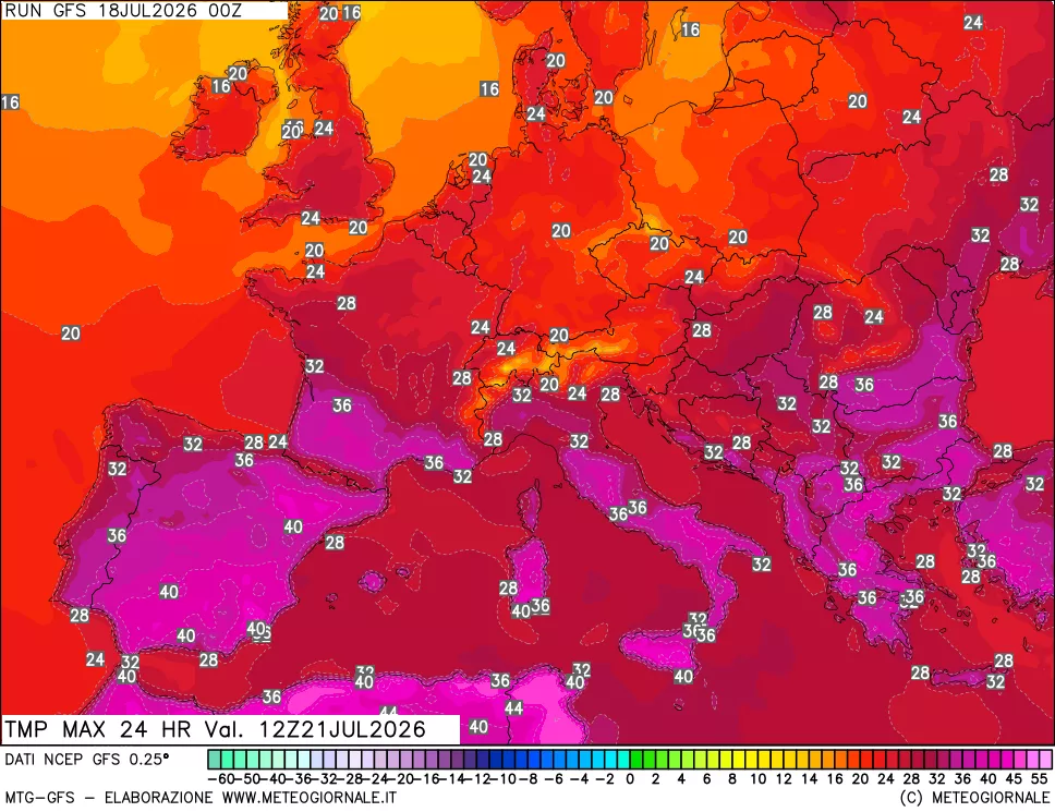 mappa Temperatura massima 24 ore