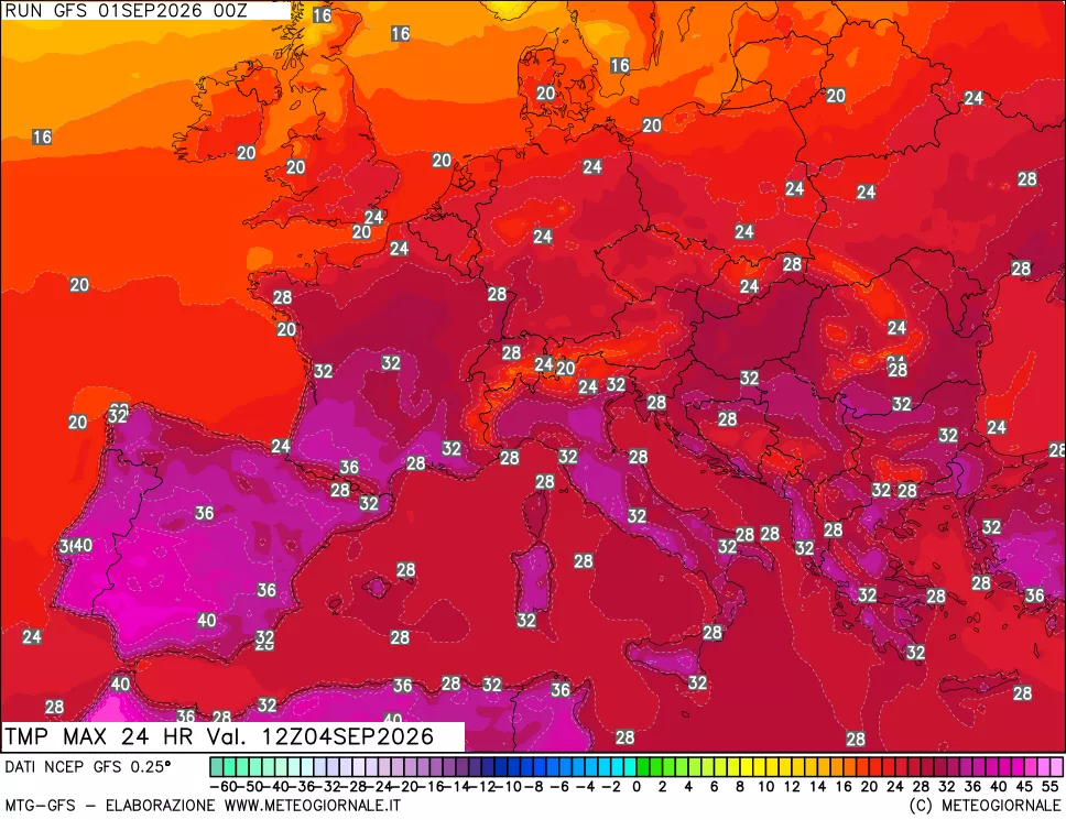 mappa Temperatura massima 24 ore