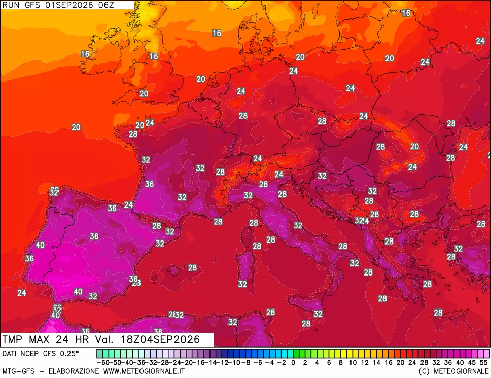mappa Temperatura massima 24 ore