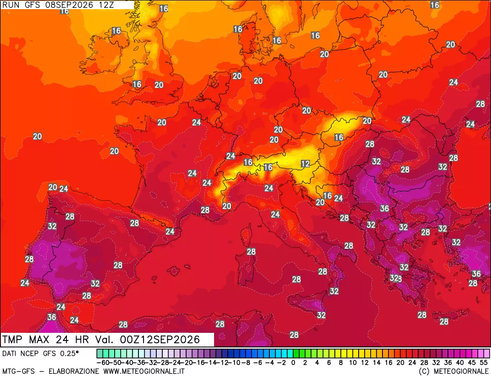 mappa Temperatura massima 24 ore