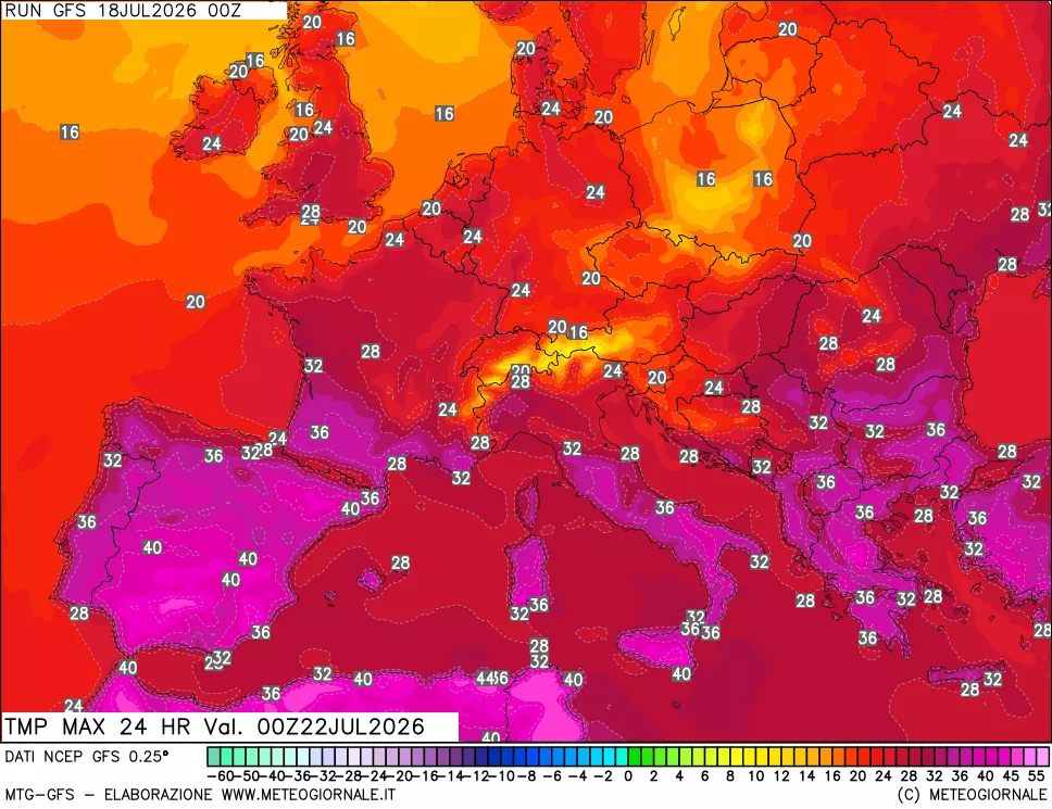 mappa Temperatura massima 24 ore
