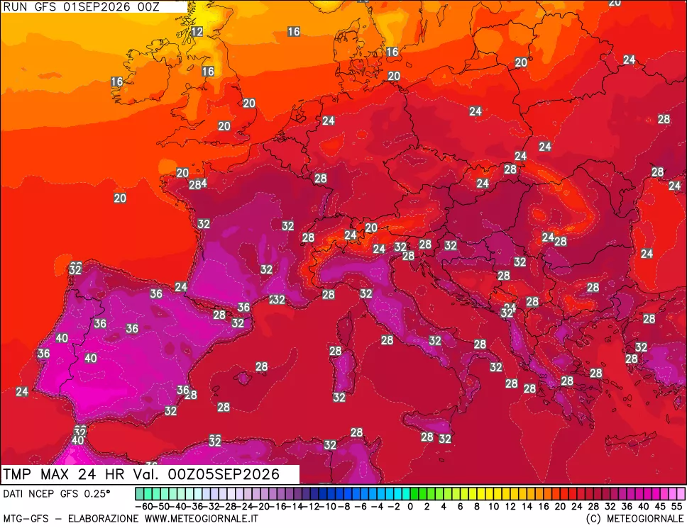 mappa Temperatura massima 24 ore