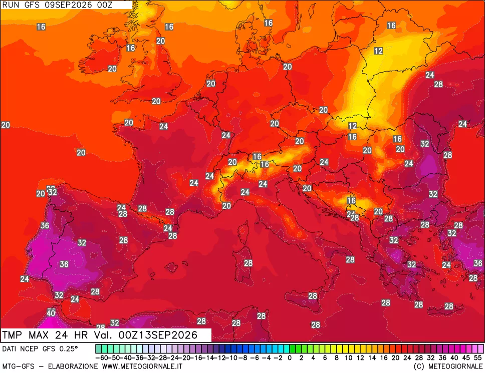 mappa Temperatura massima 24 ore