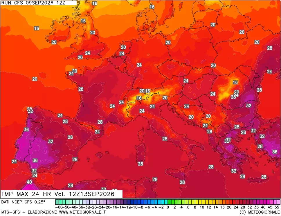 mappa Temperatura massima 24 ore