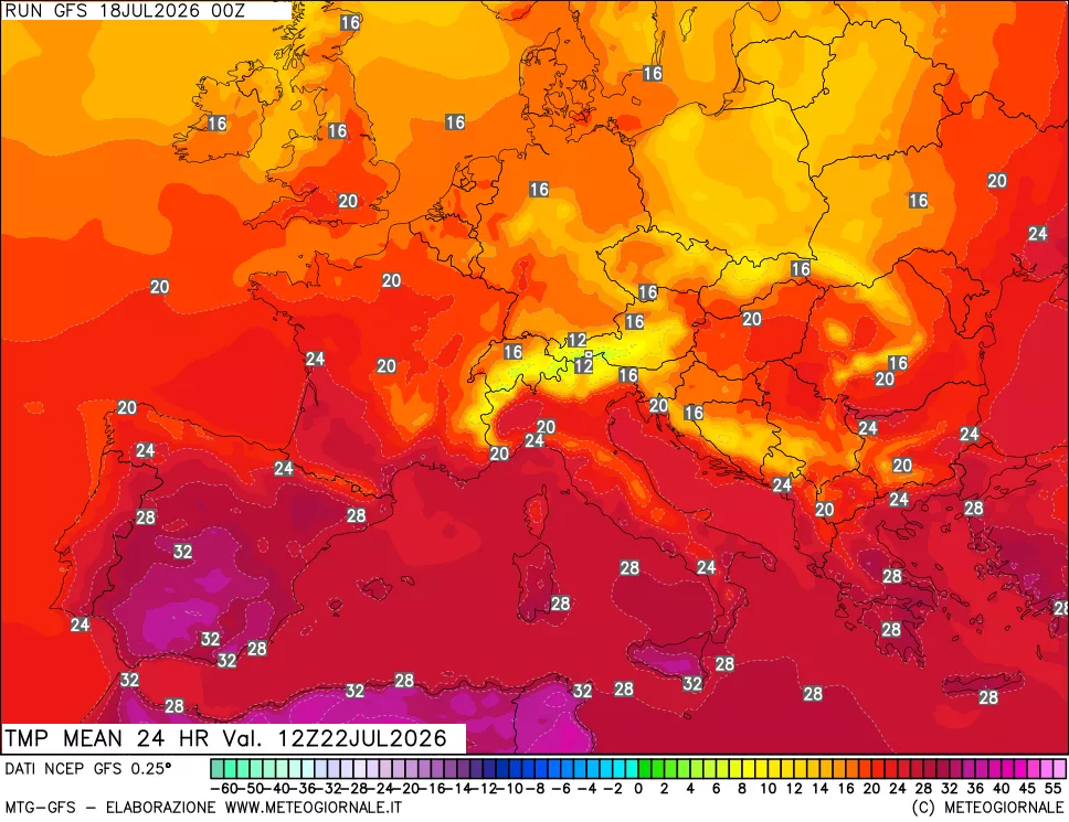 mappa Temperatura media 24 ore