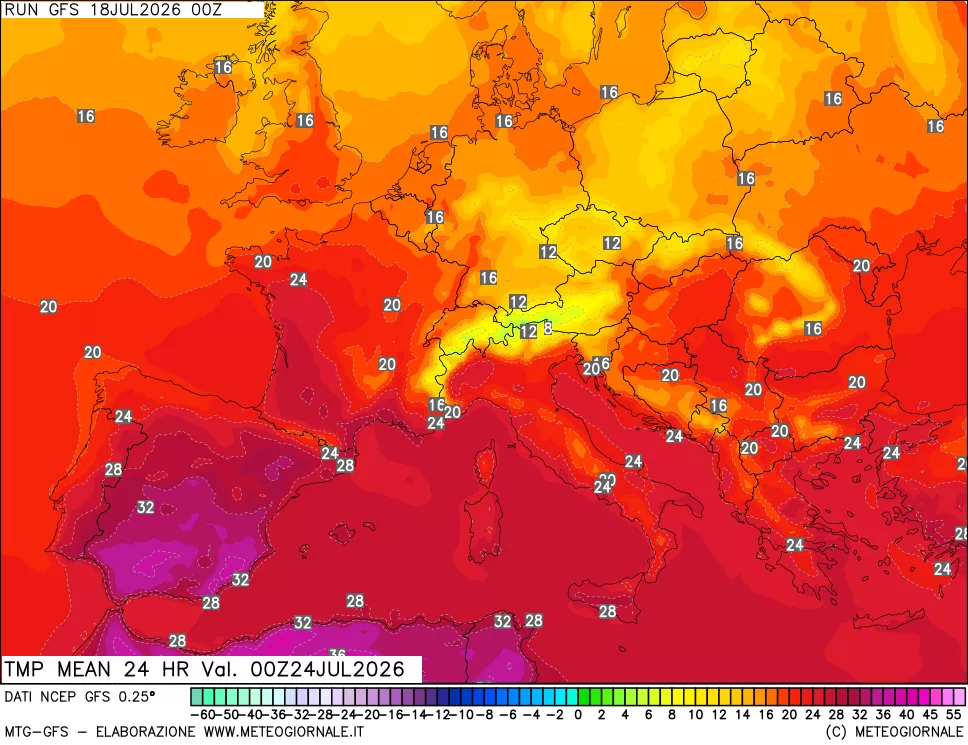mappa Temperatura media 24 ore