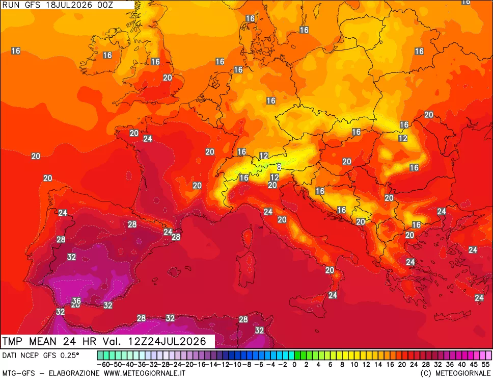 mappa Temperatura media 24 ore