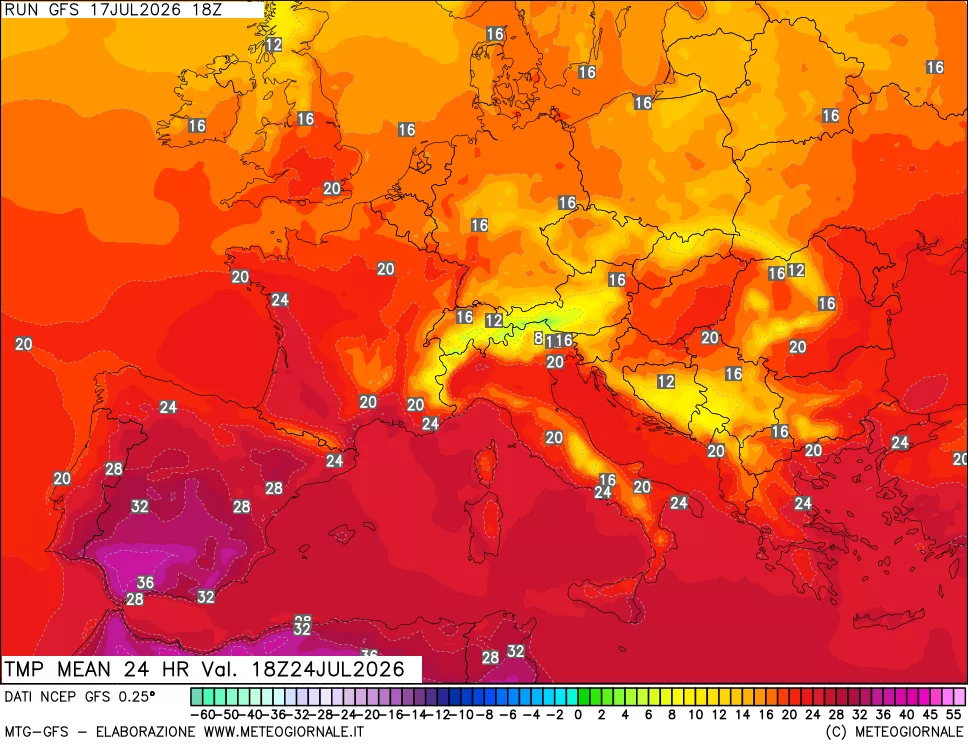 mappa Temperatura media 24 ore