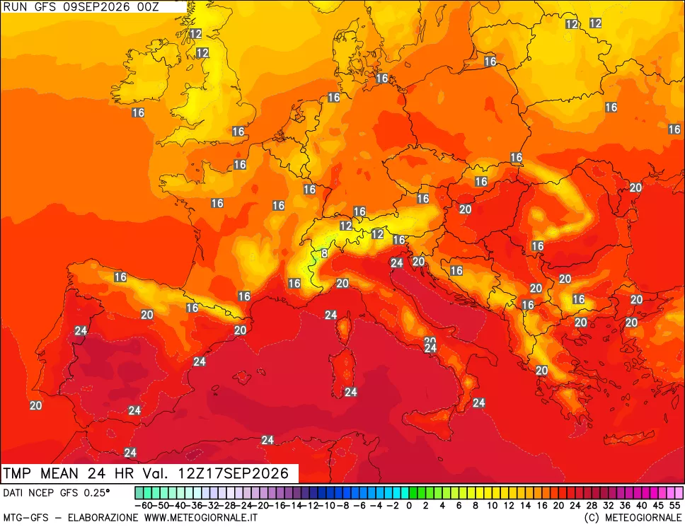 mappa Temperatura media 24 ore