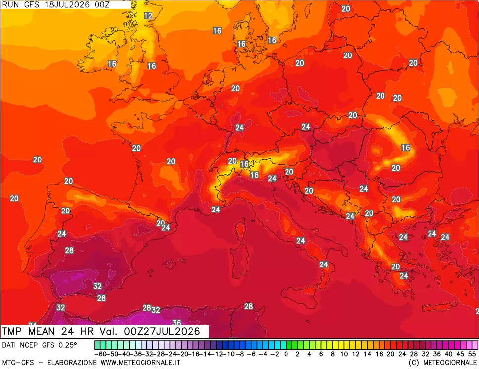mappa Temperatura media 24 ore