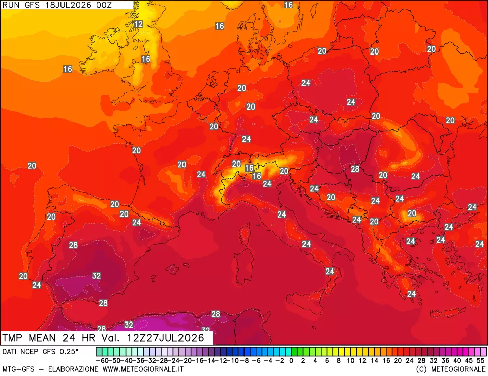 mappa Temperatura media 24 ore